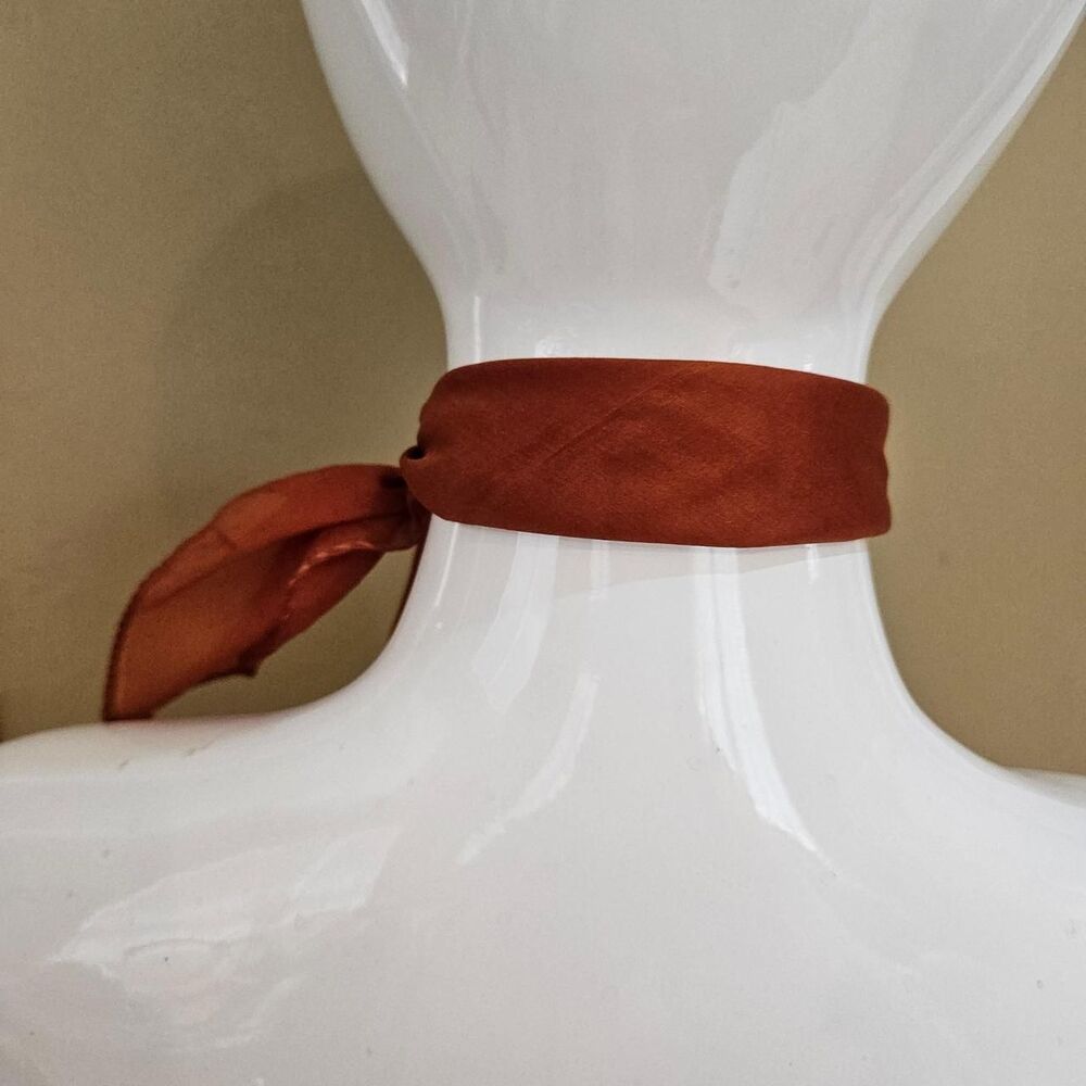 vintage boho cottagecore burnt orange square scarf rolled edges - Picture 3 of 6